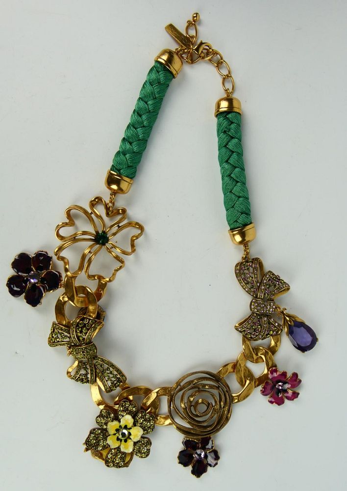 Appraisal: VINTAGE OSCAR DE LARENTA GOLD TONE ETHNIC NECKLACE Floral design