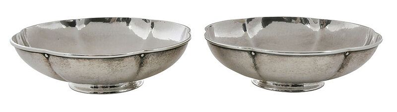 Appraisal: Pair Tiffany Sterling Bowls American - scalloped border with bead