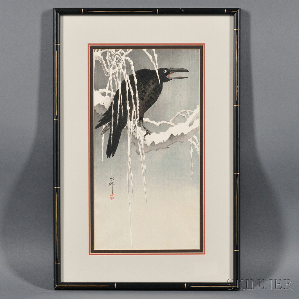 Appraisal: Ohara Koson - Crow Perched on a Snow Covered Branch