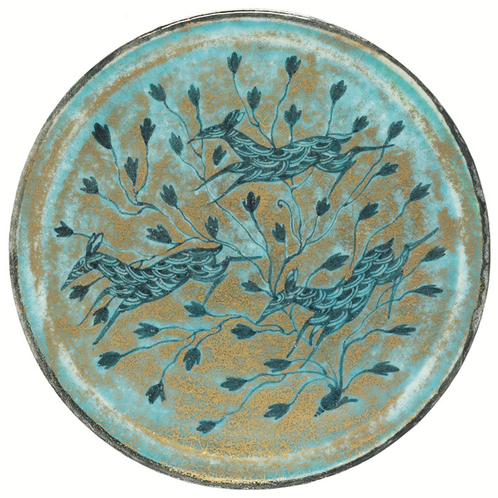 Appraisal: Nice Jean Mayodon plate beautiful blue gazelles surrounded by gold