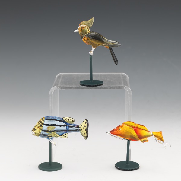 Appraisal: THREE SWAROVSKI CRYSTAL MINIATURE SCULPTURES TWO EXOTIC FISH AND EXOTIC