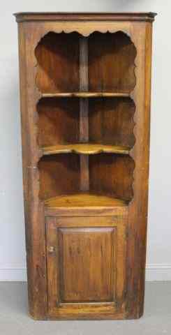 Appraisal: th Century American Pine Corner Cupboard With scalloped sides and