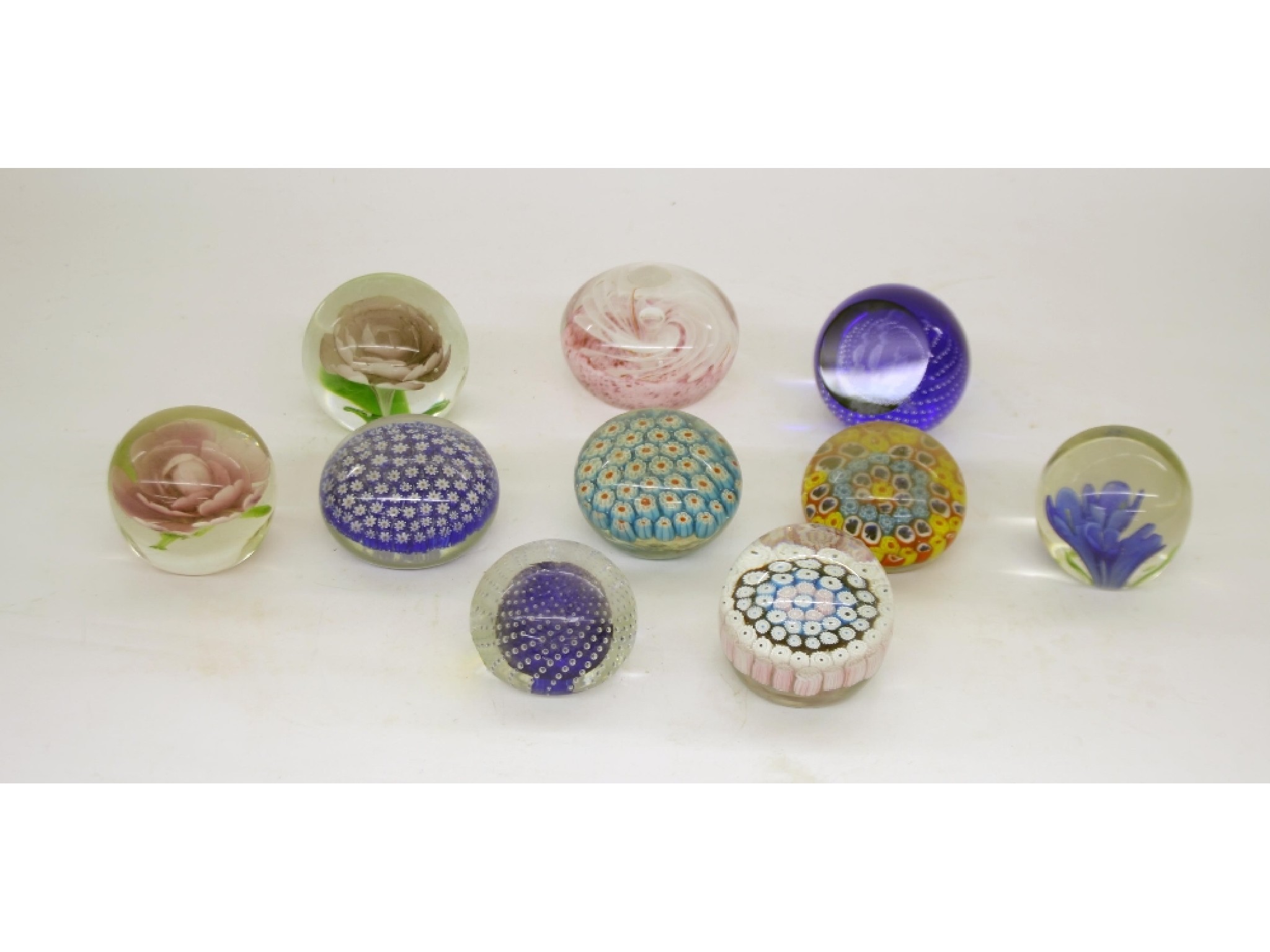 Appraisal: Collection of ten various glass paperweights some inset with millefiori