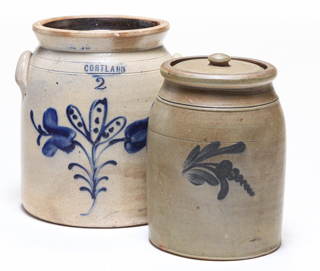 Appraisal: TWO AMERICAN STONEWARE CROCKS Second half th century Impressed Cortland