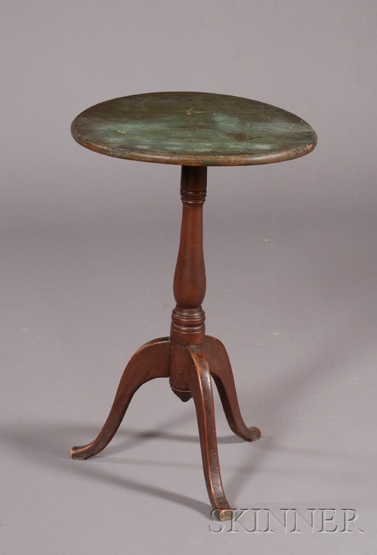 Appraisal: Green and Red-painted Candlestand on Tripod Base probably New Hampshire