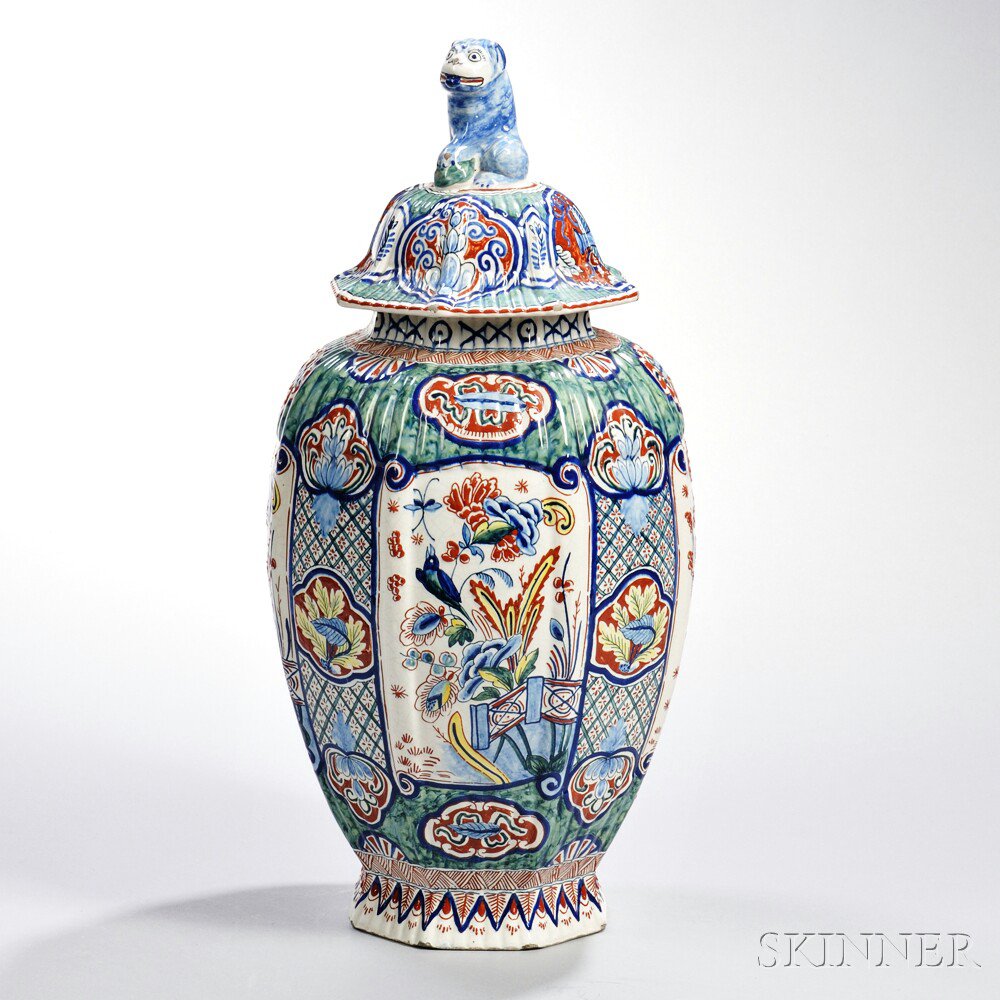 Appraisal: Dutch Delftware Polychrome Decorated Vase and Cover Holland th century