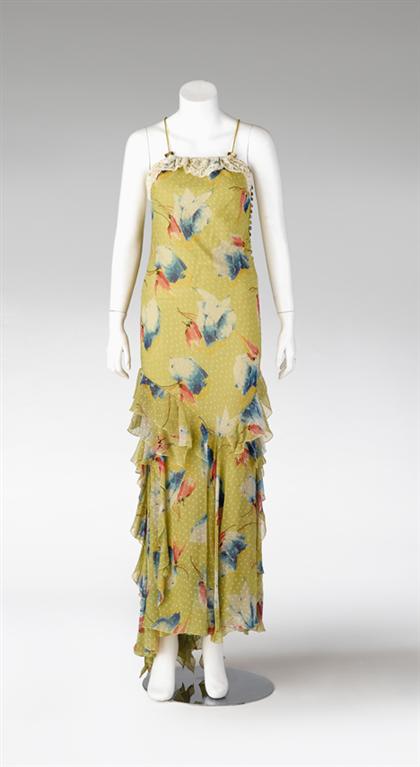 Appraisal: Christian Dior chartreuse chiffon floral print bias cut dress s