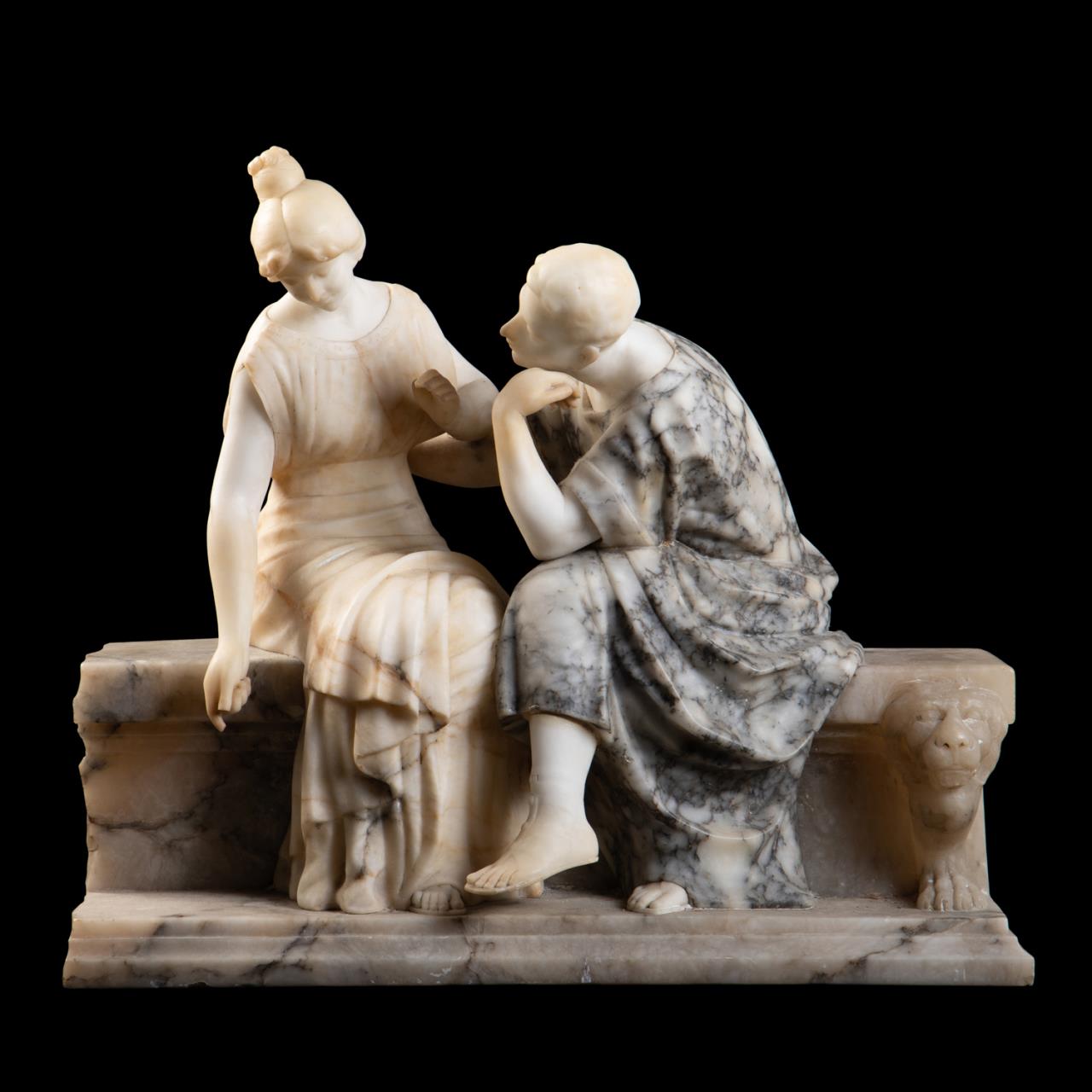 Appraisal: CARVED ALABASTER SCULPTURE OF COURTING COUPLE Italian School carved alabaster