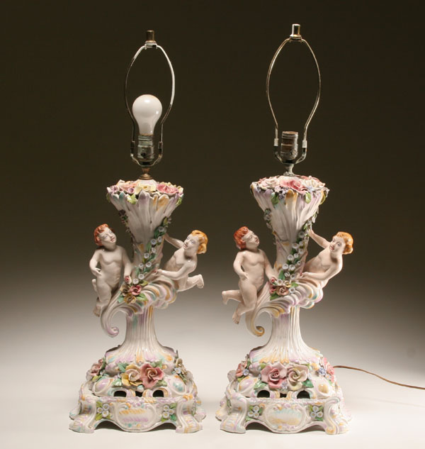 Appraisal: Pair of Capo di Monte hand painted porcelain lamps with