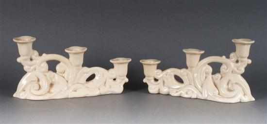 Appraisal: Pair of Cowan Pottery three-light candelabra second quarter- th century