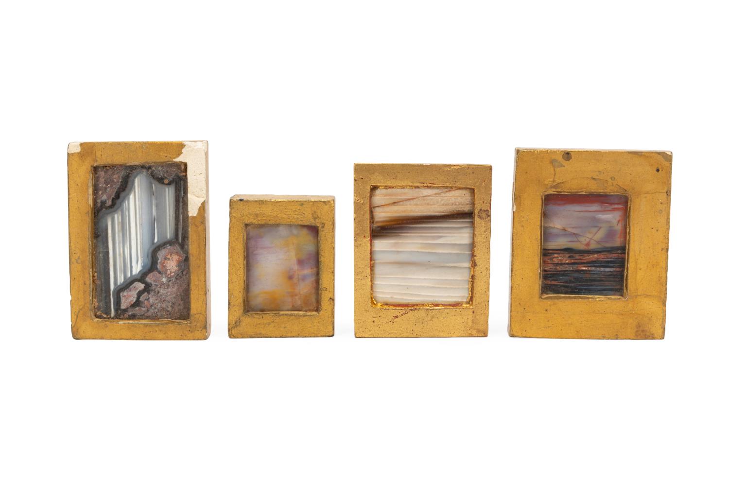 Appraisal: FOUR GILT FRAMED AGATE ONYX SLICED SPECIMENS Set of four