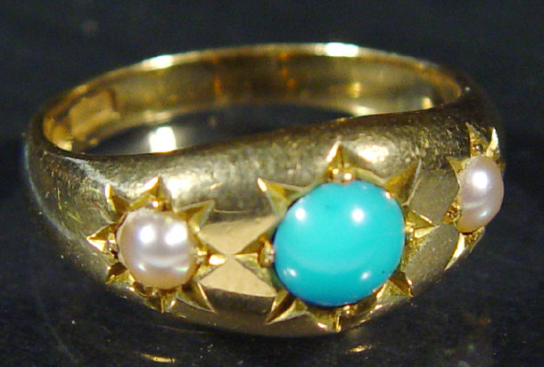 Appraisal: ct gold turqoise and pearl ring