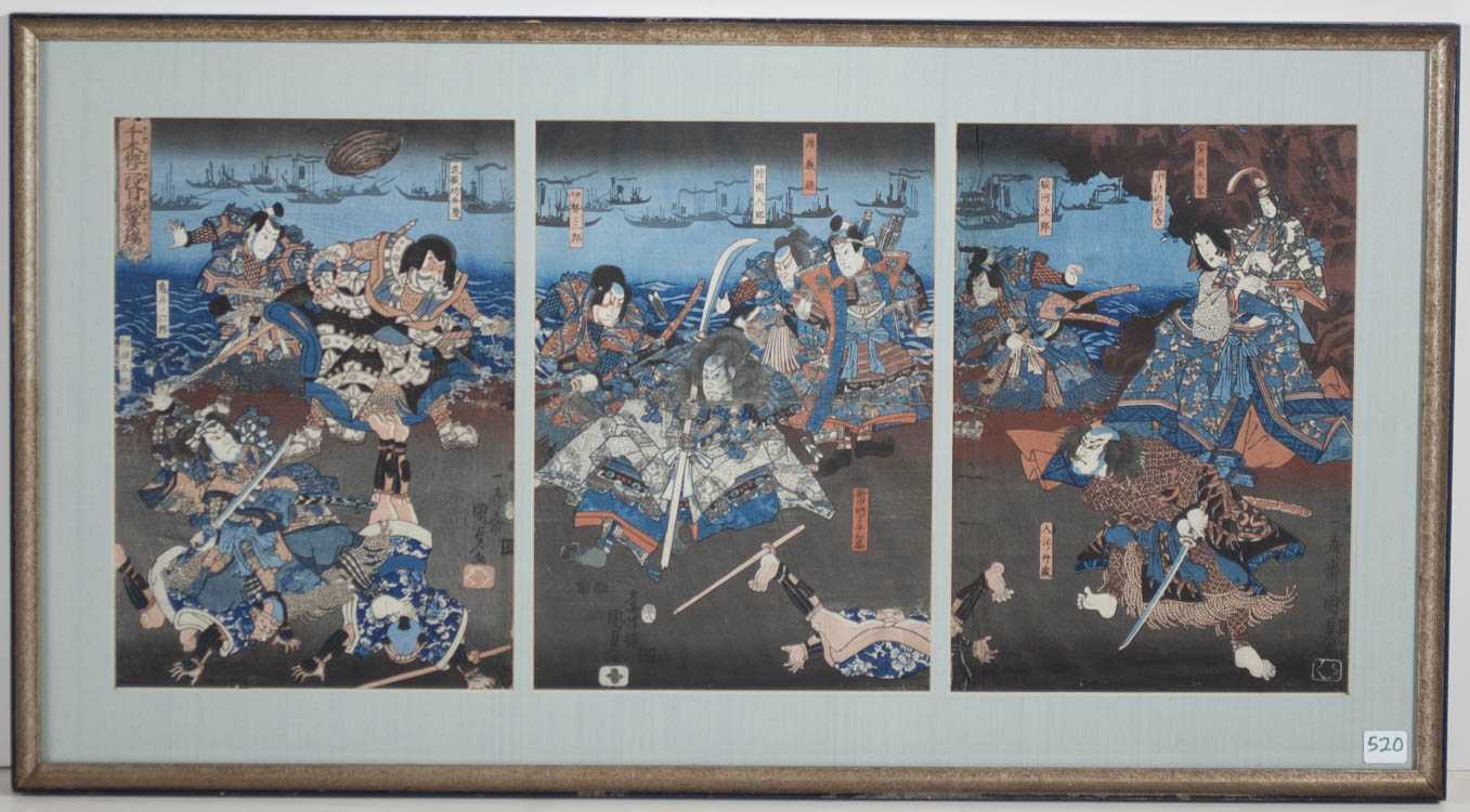 Appraisal: UTAGAWA KUNISADA TRIPTYCH WOODCUTS Japan - Actors in a fight