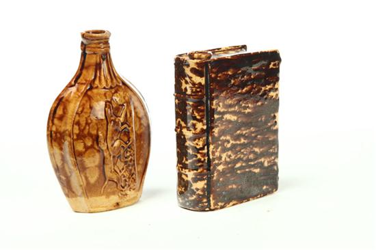 Appraisal: TWO ROCKINGHAM FLASKS American mid th century Book flask with