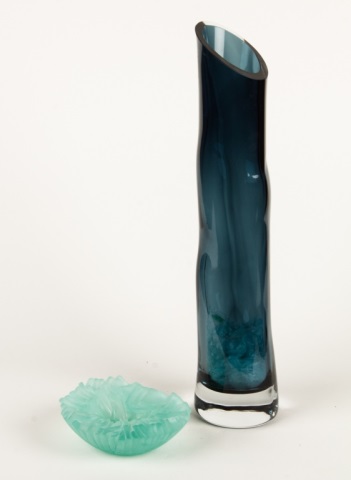 Appraisal: Contemporary art glass vase and ashtray cylindrical form smoked glass