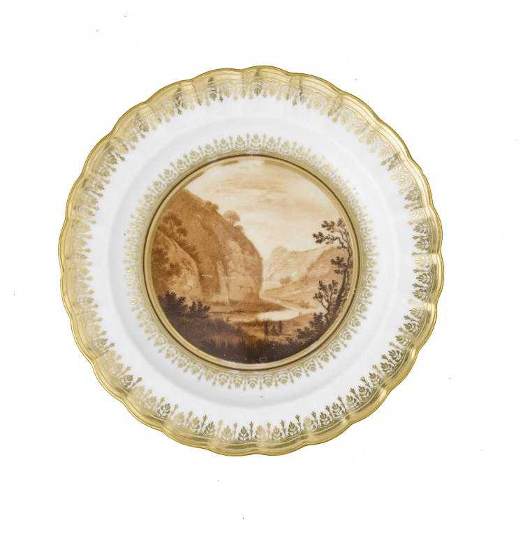 Appraisal: A DERBY PLATE painted in sepia monochrome by Zachariah Boreman