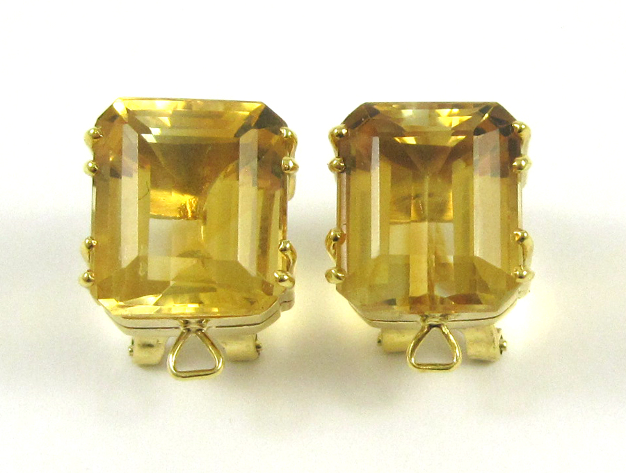 Appraisal: PAIR OF CITRINE AND EIGHTEEN KARAT GOLD EARRINGS each set