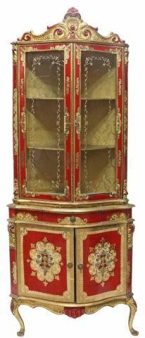 Appraisal: Italian Florentine parcel gilt corner cabinet mid th c with