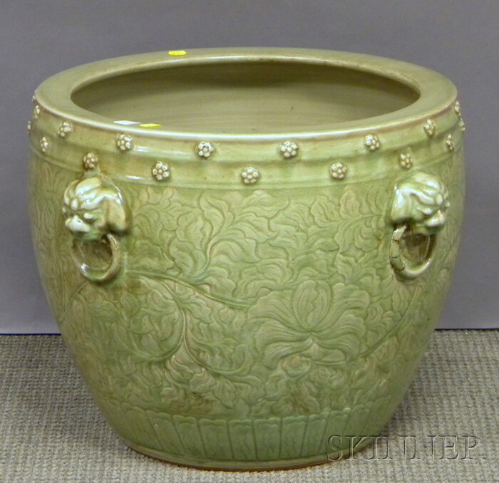 Appraisal: Large Asian Celadon Glazed Porcelain Jardiniere ht dia in