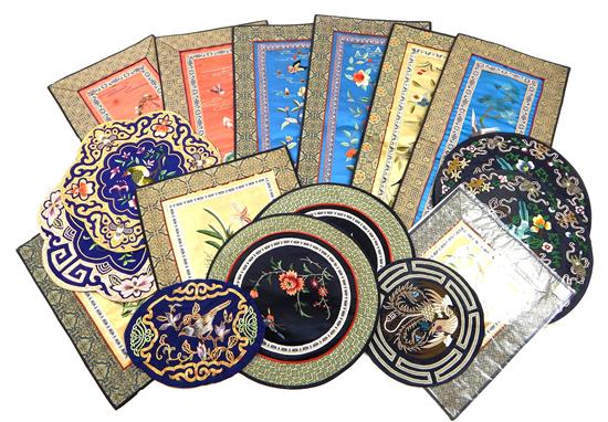 Appraisal: ASIAN Eighteen assorted Chinese embroidered silk mats pair square mats