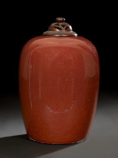 Appraisal: Chinese Oxblood-Glazed Porcelain Storage Jar Daoguang Reign - the slightly