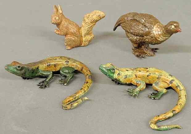 Appraisal: Four cold painted bronze figures probably Austrian including two lizards