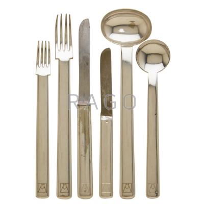 Appraisal: JOSEF HOFFMANN - WIENER WERKSTATTE Six-piece alpaca silver flatware set