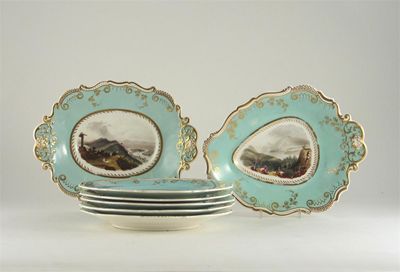 Appraisal: American interest A Staffordshire part dessert service painted with views