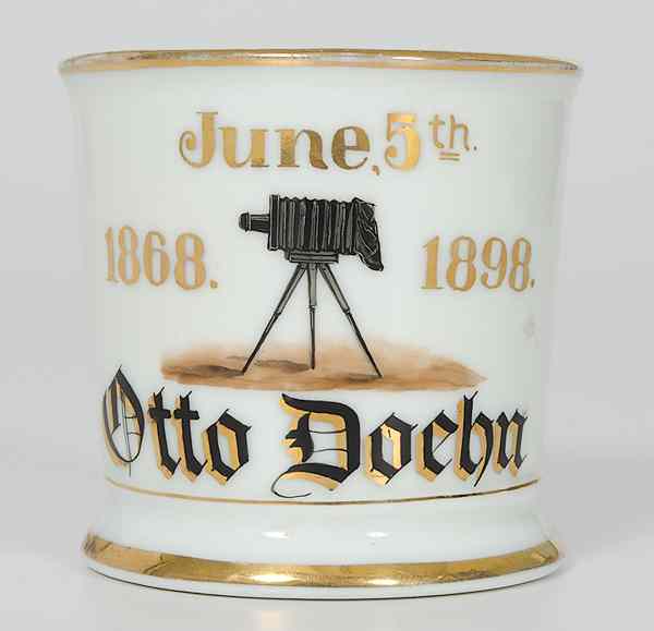 Appraisal: Photographer's Occupational Shaving Mug Porcelain with polychrome painted scene of