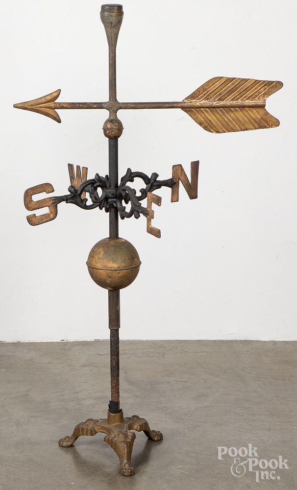 Appraisal: Copper and iron arrow weathervane and directional Copper and iron