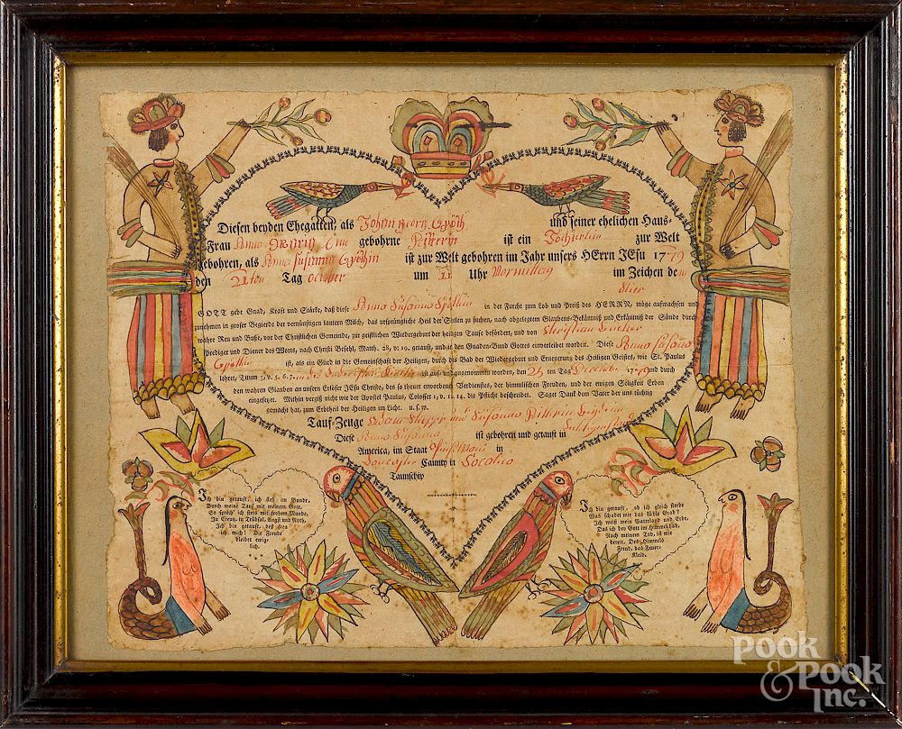 Appraisal: Georg Friederich Speyer fraktur birth certificat Georg Friederich Speyer Southeastern