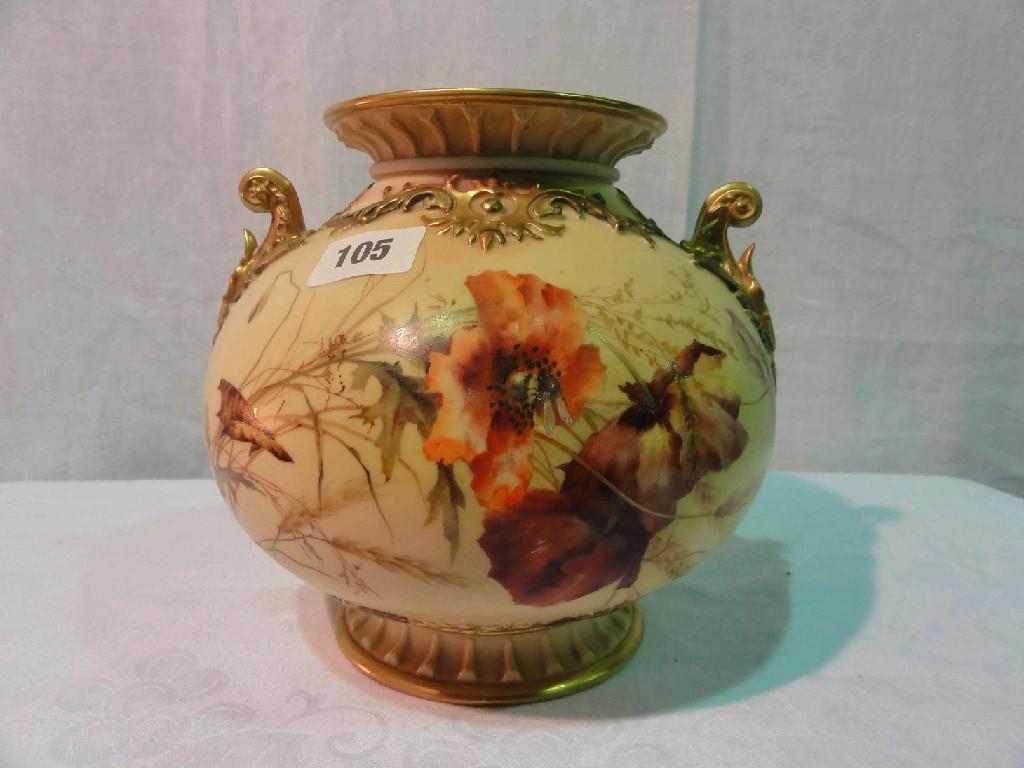 Appraisal: A large Royal Worcester ivory ground vase with finely painted