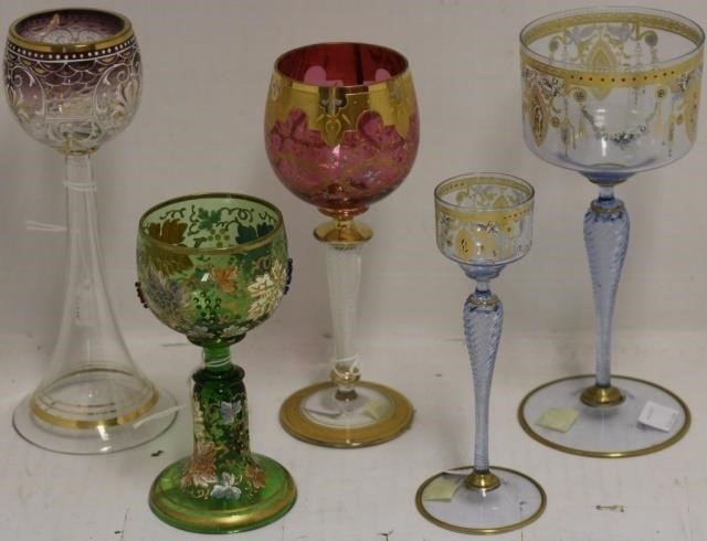 Appraisal: UNSIGNED MOSER GOBLETS ENAMEL AND GILT WARE ONE WITH AIR