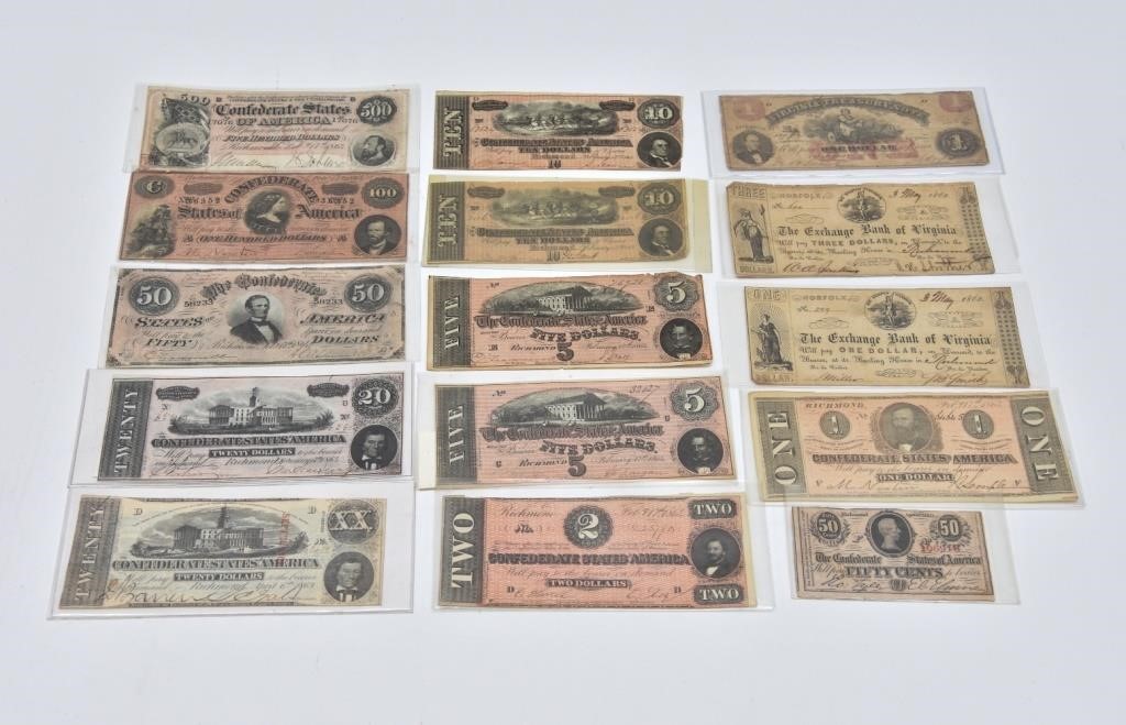 Appraisal: Confederate Currency - bill x - bill - bill -