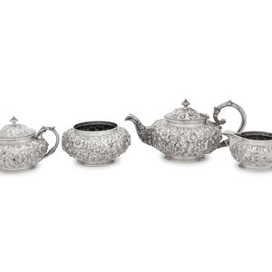 Appraisal: An American Silver Repouss Four-Piece Tea Service Jacobi and Jenkins