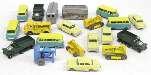 Appraisal: TWENTY MATCHBOX TOY VEHICLES including numbers Cement Mixer Caterpillar Tractor