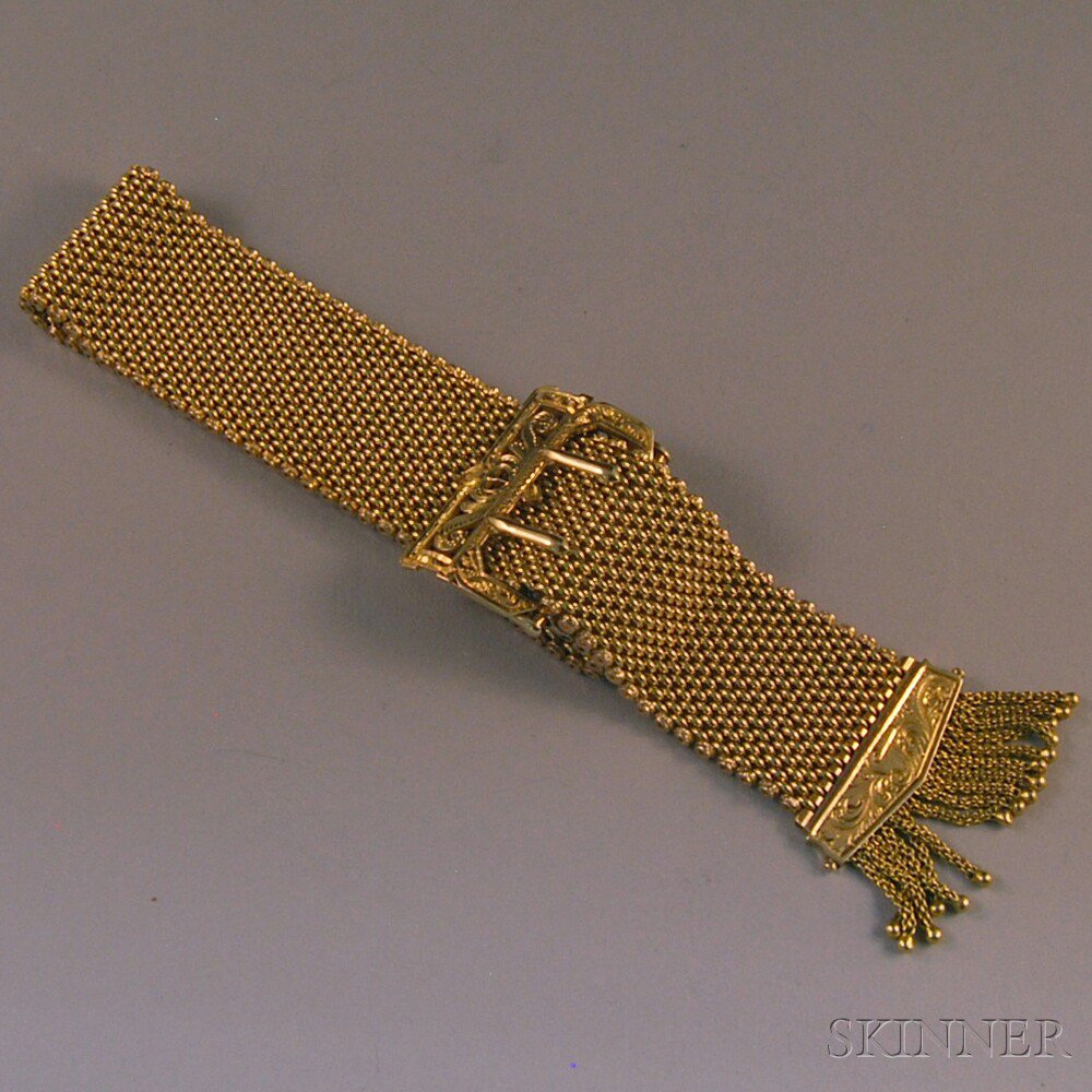 Appraisal: Woven Gold Buckle Bracelet the kt gold mesh bracelet with