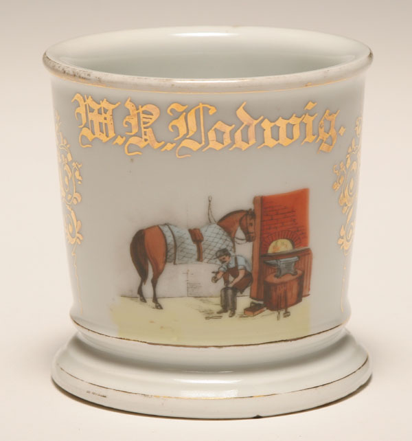 Appraisal: Occupational shaving mug Blacksmith Farrier Gilt trim Good condition minor