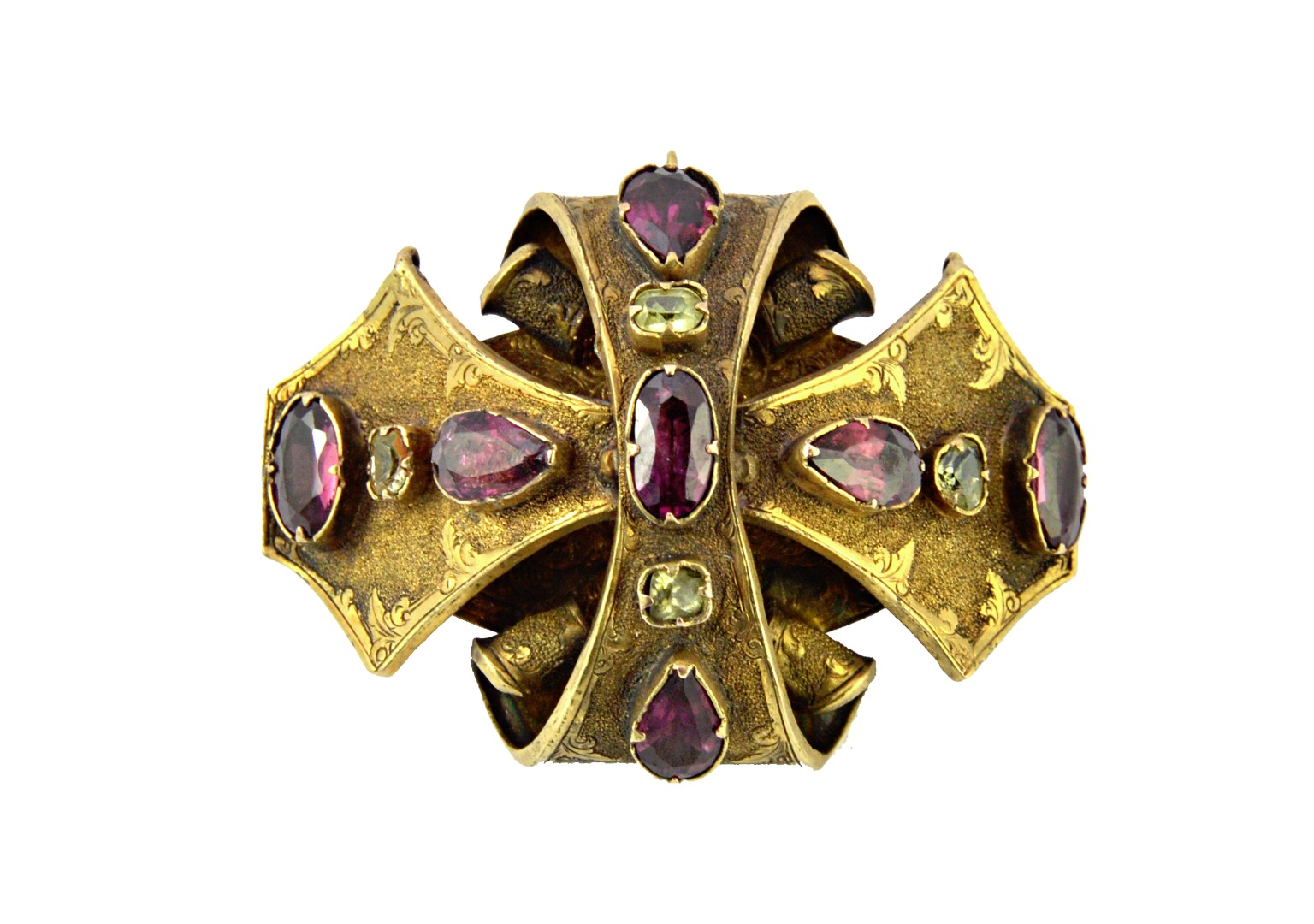 Appraisal: A Victorian gold garnet and chrysolite set brooch in a