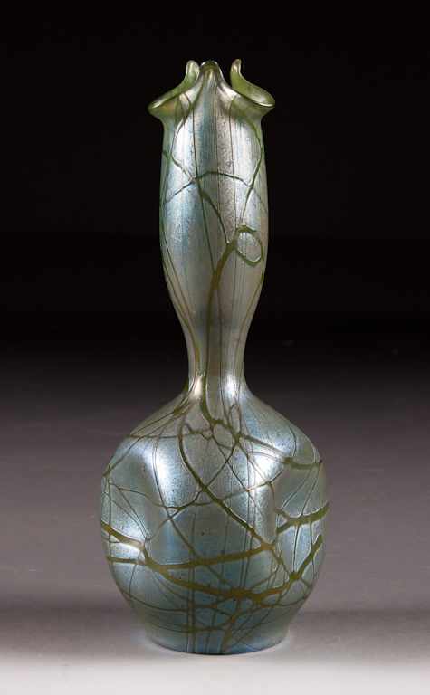 Appraisal: Iridescent art glass jack-in-the-pulpit vase attributed to Loetz early th