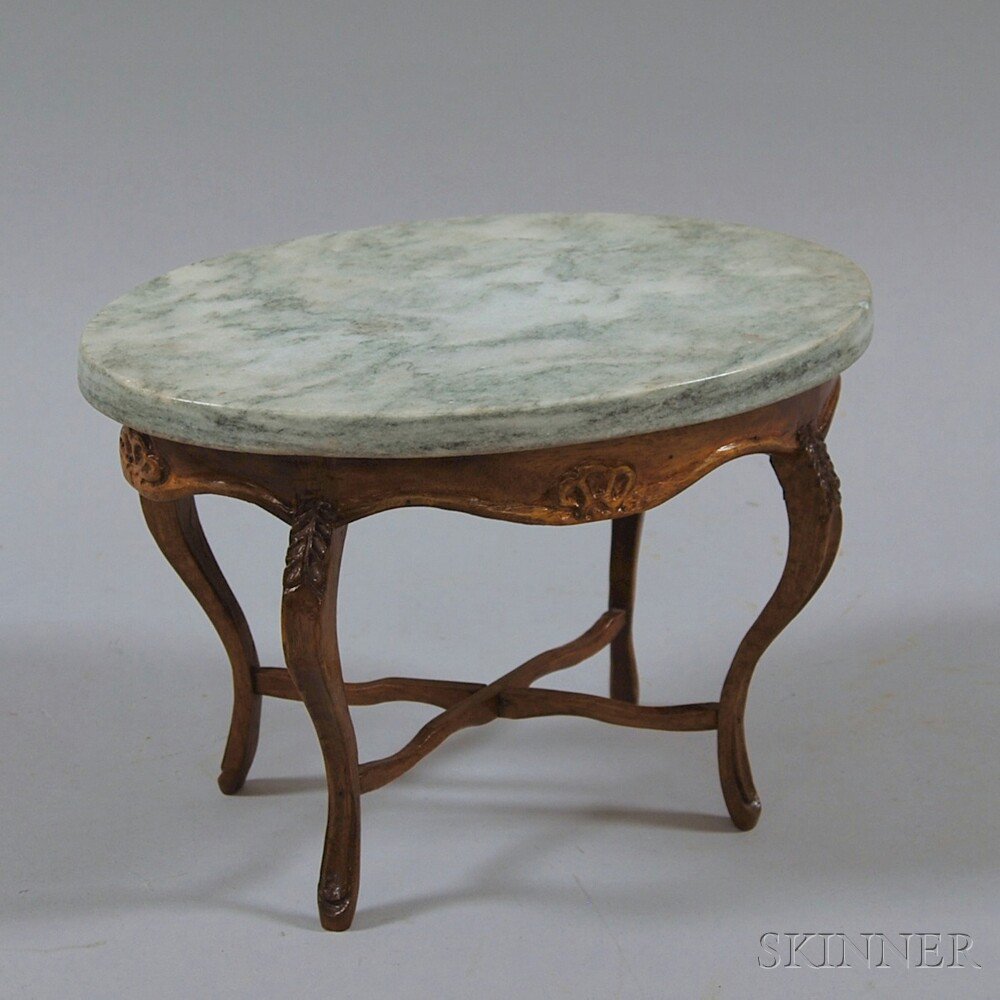 Appraisal: Miniature Marble-topped Oval Doll's Table with green-tinted marble top over