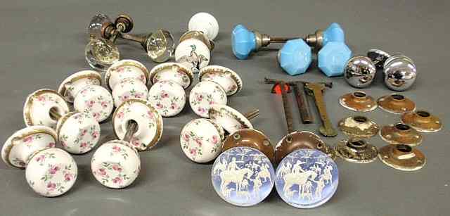 Appraisal: Group of decorative doorknobs- French porcelain w floral decoration turquoise