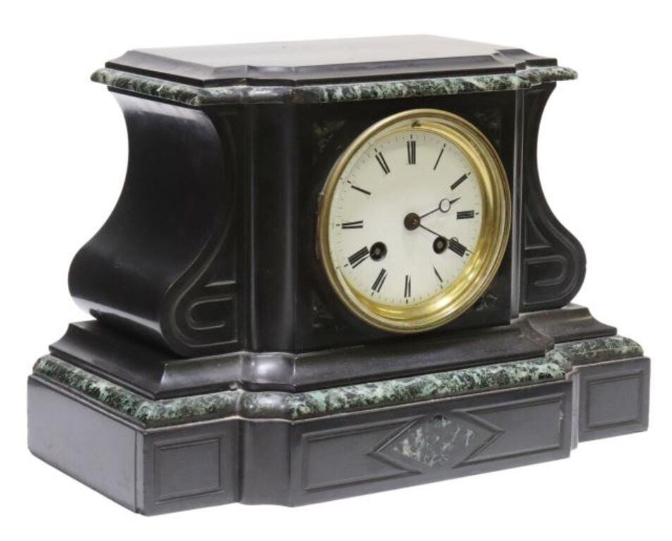 Appraisal: French striking mantel shelf clock late th c green marble