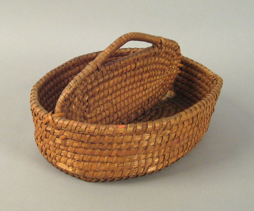 Appraisal: Pennsylvania oval rye straw cutlery basket late th c h