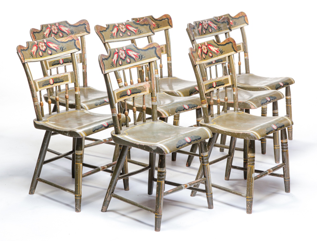 Appraisal: EIGHT AMERICAN DECORATED SIDE CHAIRS Second quarter th century mixed