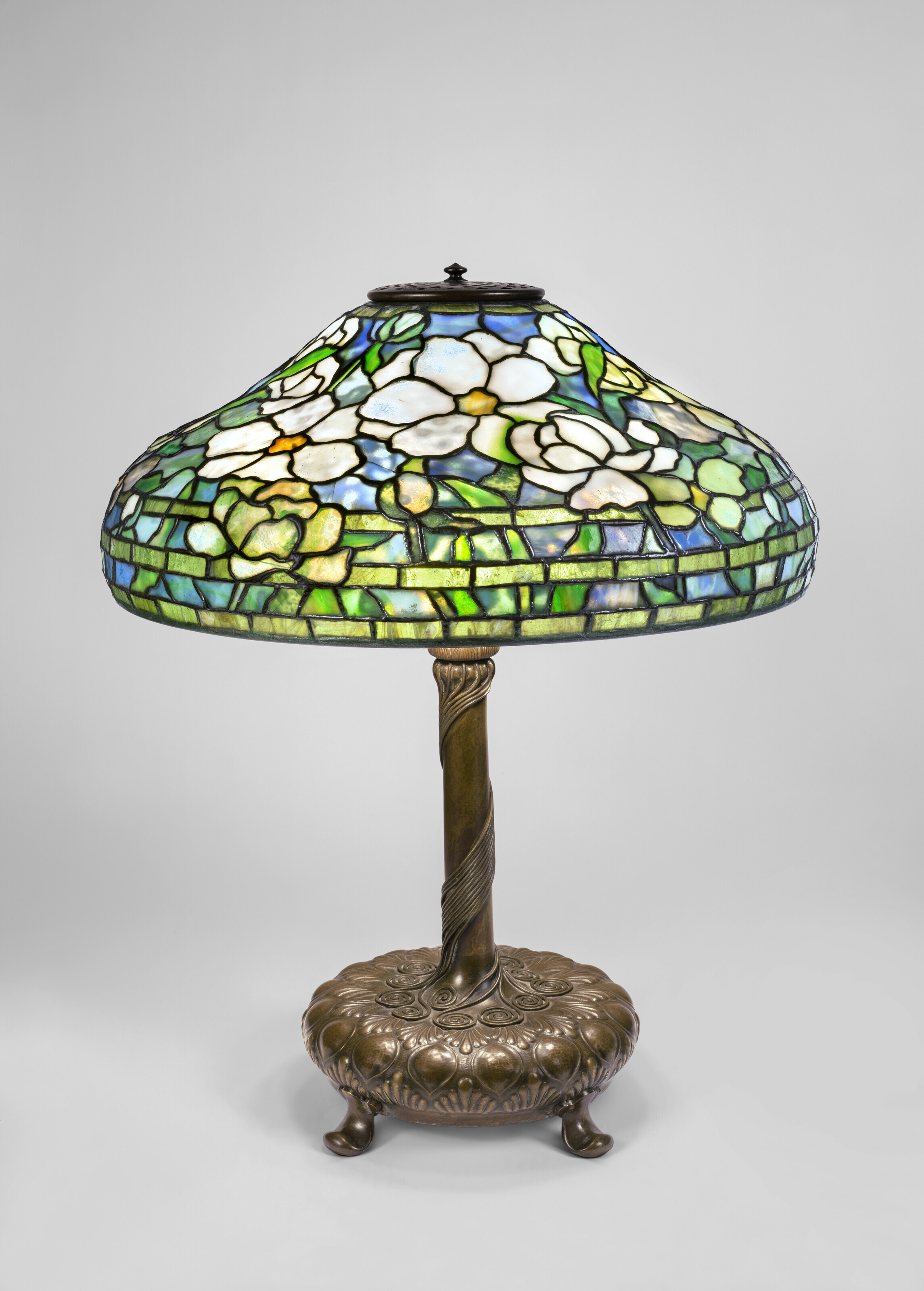 Appraisal: TIFFANY STUDIOS 'Peony' Table Lamp circa leaded glass patinated bronze