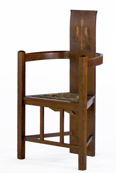 Appraisal: STICKLEY BROTHERS Rare hall chair with plank back inlaid with