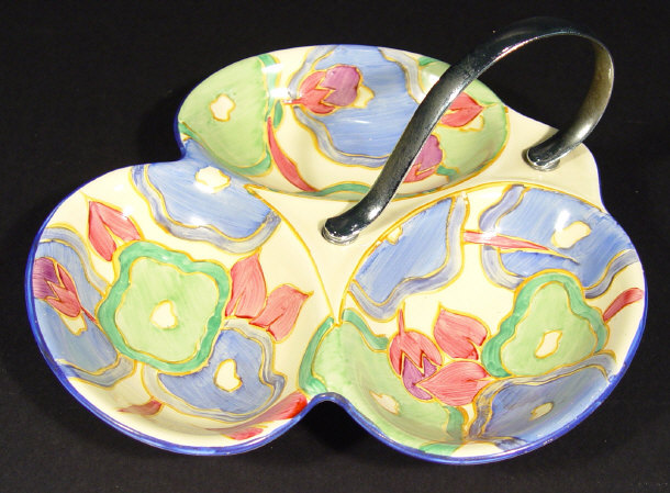 Appraisal: Clarice Cliff Bizarre Fantasque trefoil dish hand painted with blue