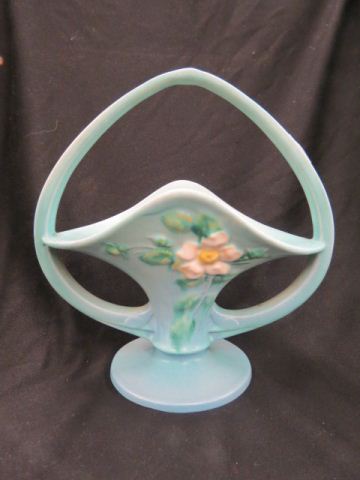 Appraisal: Roseville White Rose Pottery Basket blue - excellent