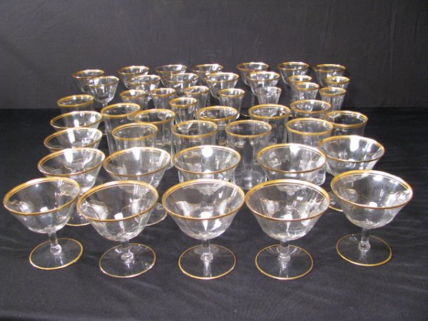 Appraisal: Forty-five Tiffin glasses with a thin gold band pattern on